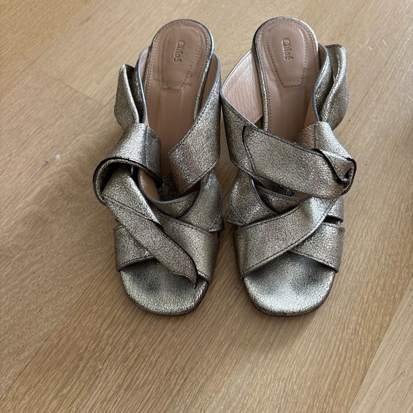 Chloe Metallic Gold Crisscross Heels - Picture 1 of 2